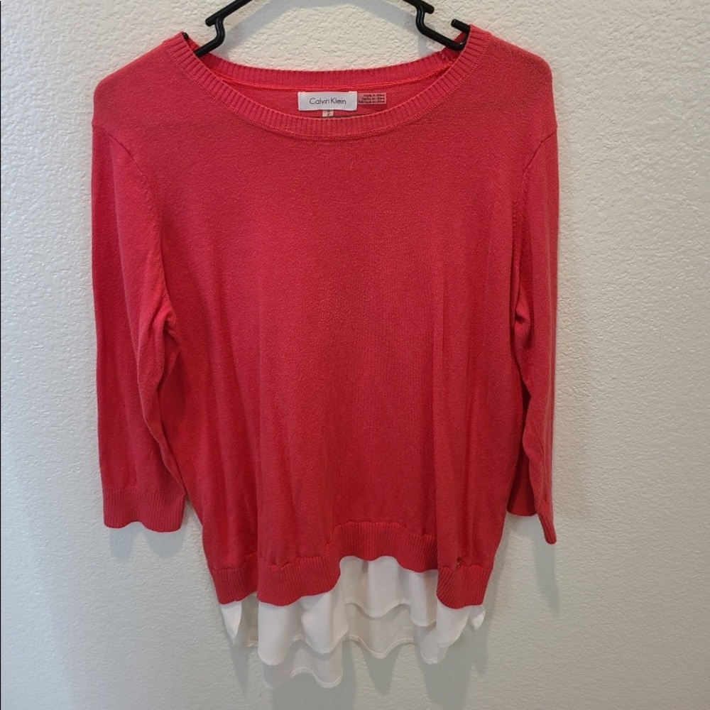 Calvin Klein Sweater w/ Flowy Faux White Shirt